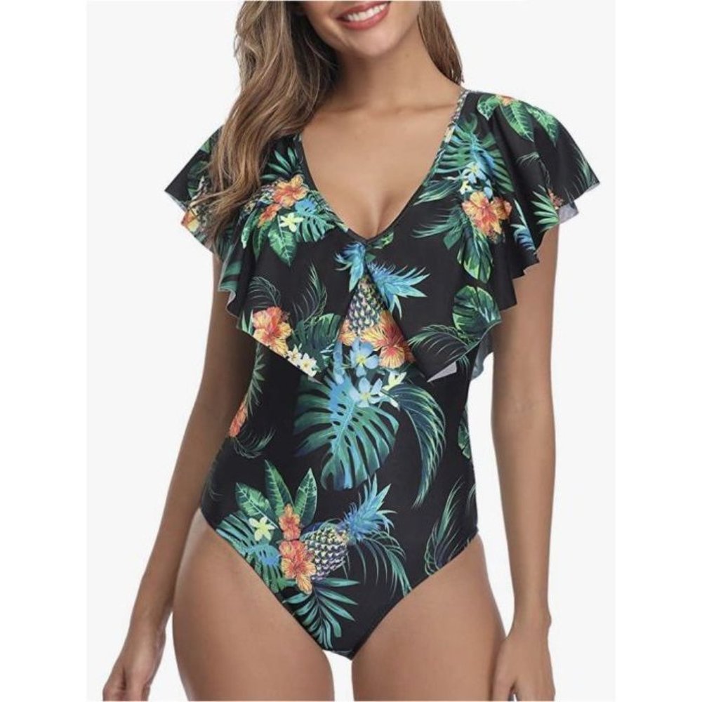 Tempt Me V-Neck Ruffle Tummy Control Swimsuit S